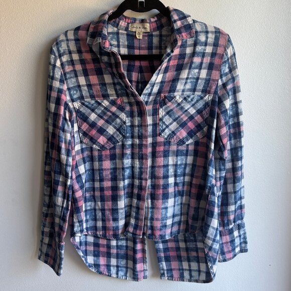 Anthro Cloth & Stone High-Low Plaid Flannel Shirt - XS - Picture 2 of 7